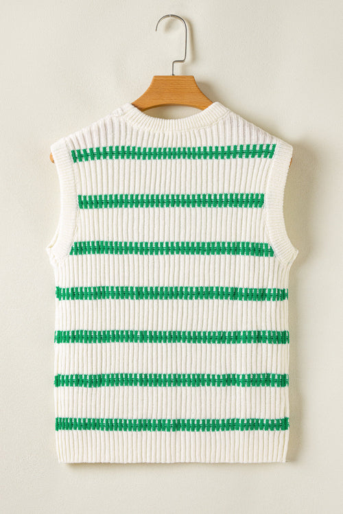 Gilet Sans Manches Rayures Vert Vif – Tricot Côtelé Femme S à XL