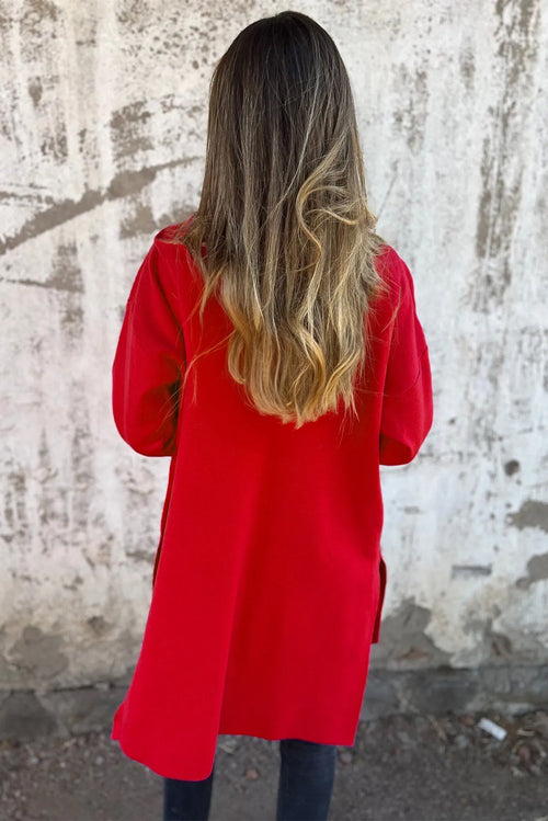 Manteau Cardigan à Capuche Zippé LUNELUX™ – Rouge Vif Femme S à 3XL
