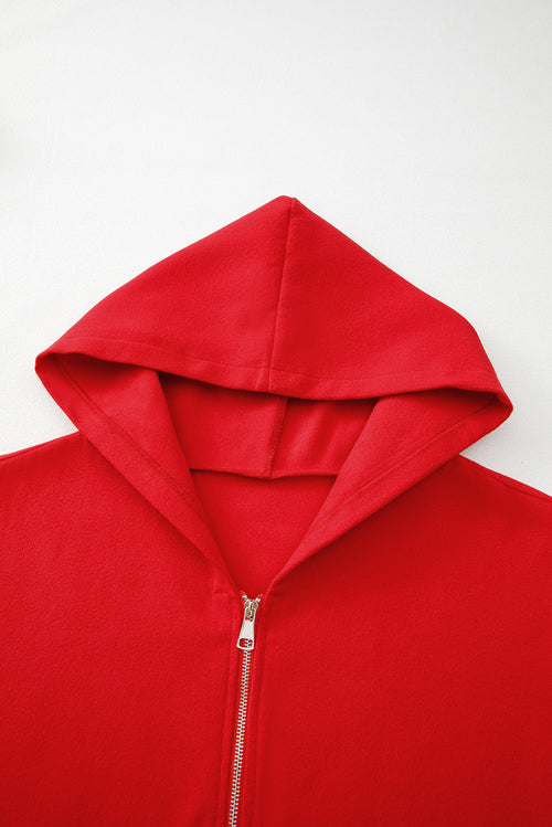 Manteau Cardigan à Capuche Zippé LUNELUX™ – Rouge Vif Femme S à 3XL