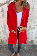 Manteau Cardigan à Capuche Zippé LUNELUX™ – Rouge Vif Femme S à 3XL