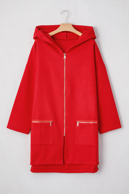 Manteau Cardigan à Capuche Zippé LUNELUX™ – Rouge Vif Femme S à 3XL