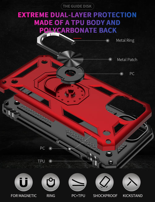 Coque iPhone 12 Mini avec Anneau Support 360° et Plaque Métallique Magnétique