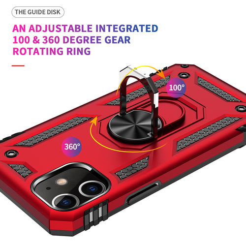 Coque iPhone 12 Mini avec Anneau Support 360° et Plaque Métallique Magnétique