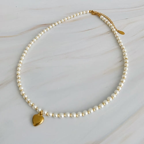 Collier Cœur en Perles et Or – Bijou Femme Élégant et Romantique