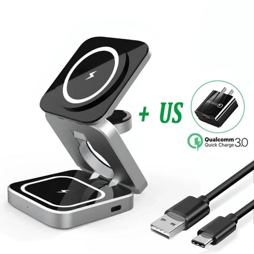 Foldable 3-in-1 Wireless Charging Phone Stand