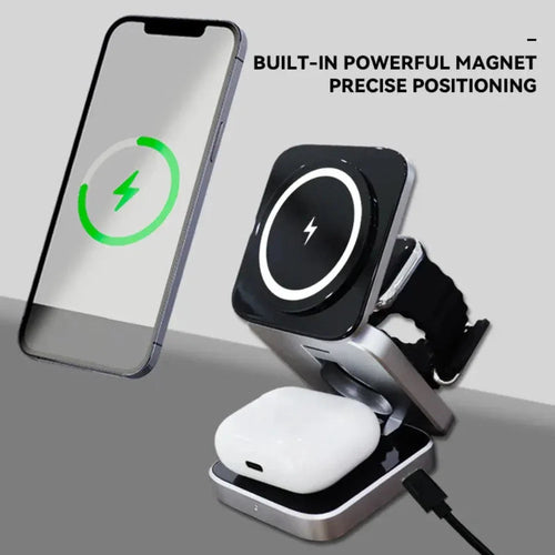 Support de Charge Sans Fil 3-en-1 Pliable – iPhone, AirPods et Apple Watch