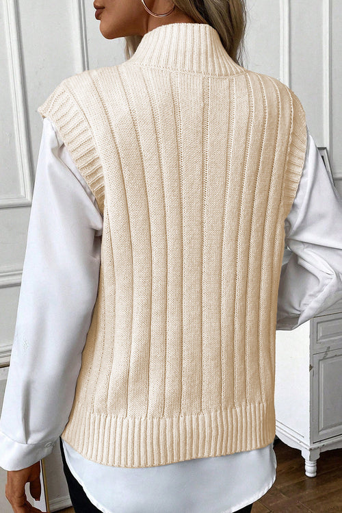 Gilet Pull Col Montant Tricot Torsadé Beige Oatmeal – S à XL
