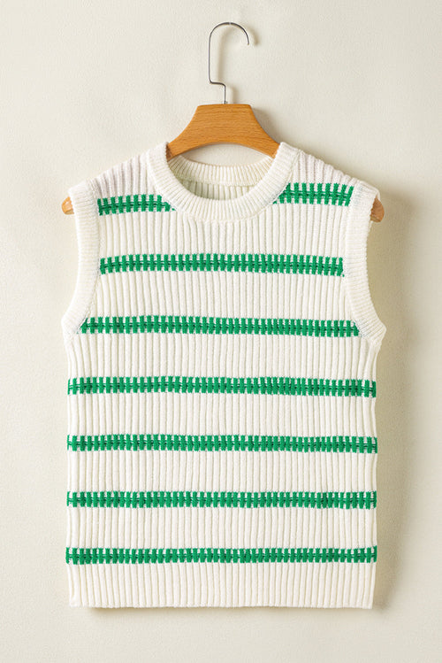 Gilet Sans Manches Rayures Vert Vif – Tricot Côtelé Femme S à XL