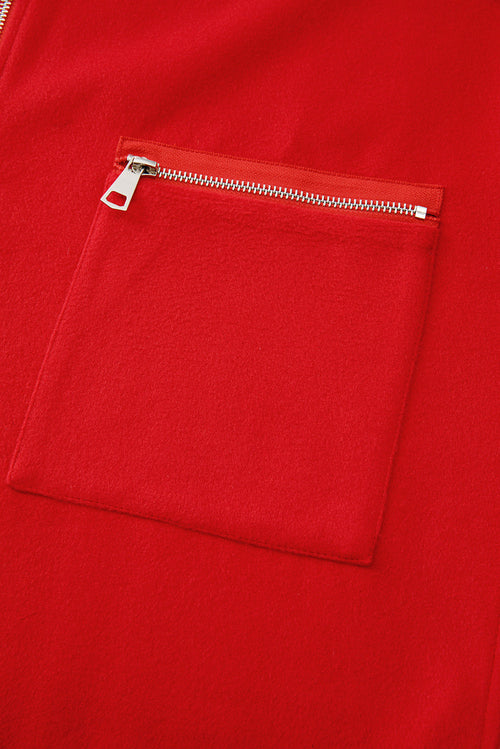 Manteau Cardigan à Capuche Zippé LUNELUX™ – Rouge Vif Femme S à 3XL