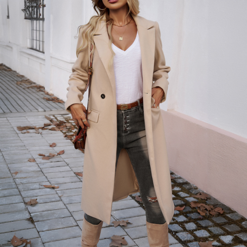 Manteau Long LUNELUX™ À Col Revers Boutonnage Simple – 4 Couleurs S à 2XL