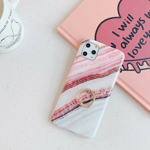 Coque iPhone Effet Marbre avec Anneau Support – 5 Coloris Pastel