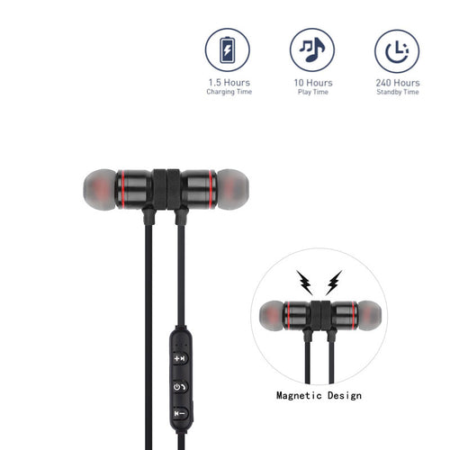 Écouteurs Bluetooth 4.0 Sport Noir – Magnétiques Sans Fil avec Micro