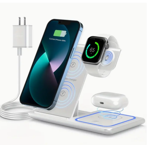 Station de Charge Sans Fil Qi 15W Pliable 3-en-1 – Blanc ou Noir