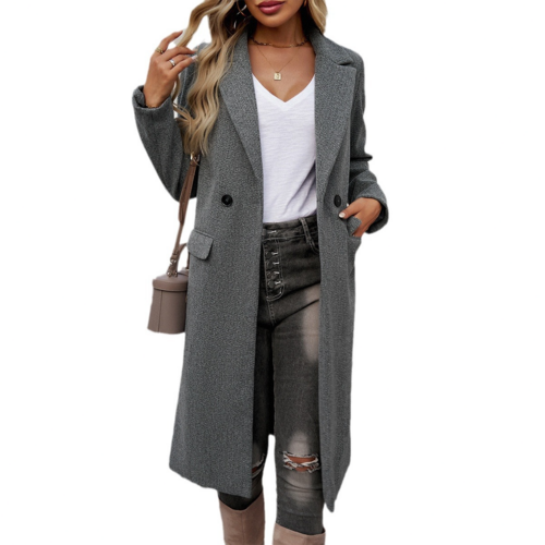 Manteau Long LUNELUX™ À Col Revers Boutonnage Simple – 4 Couleurs S à 2XL