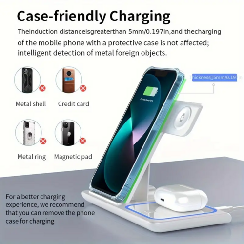 Station de Charge Sans Fil Qi 15W Pliable 3-en-1 – Blanc ou Noir