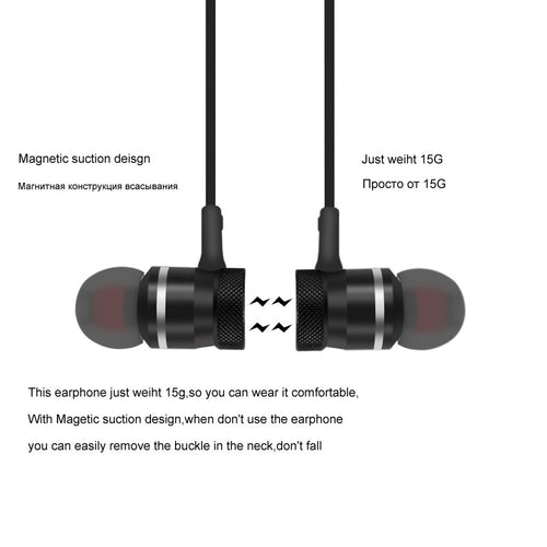 Écouteurs Bluetooth 4.0 Sport Noir – Magnétiques Sans Fil avec Micro